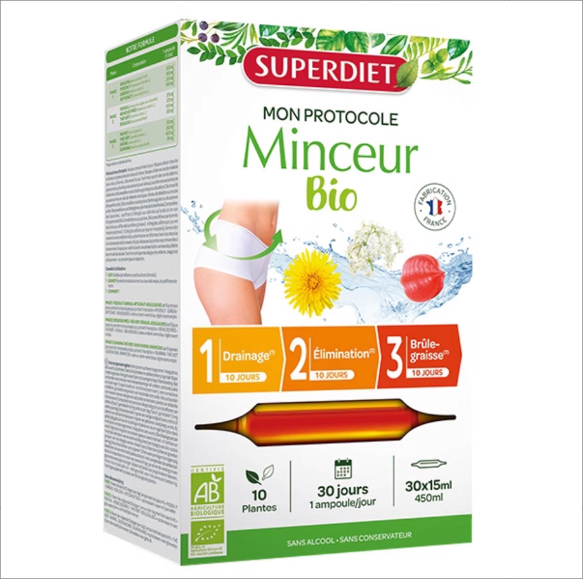 SUPERDIET 法國天然有機 體重管理三部曲 燃脂去水腫排毒15mlX30瓶 SUPERDIET Minceur Bio
